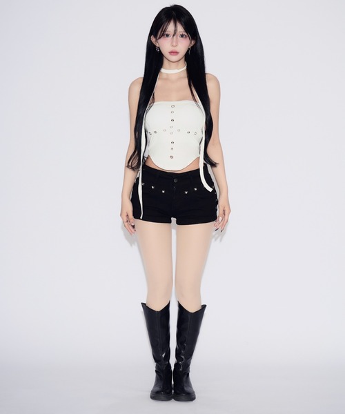 tinkerend(ティンカーエンド)の「Studded Hole Tube Top / スタッズホールチューブトップ カップ付(チューブトップ・レディース・ホワイト/ブラック・FREE)」の20枚目の写真