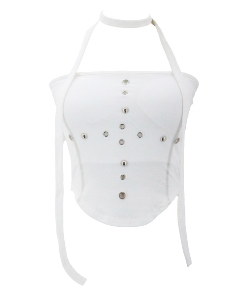 tinkerend(ティンカーエンド)の「Studded Hole Tube Top / スタッズホールチューブトップ カップ付(チューブトップ・レディース・ホワイト/ブラック・FREE)」の12枚目の写真