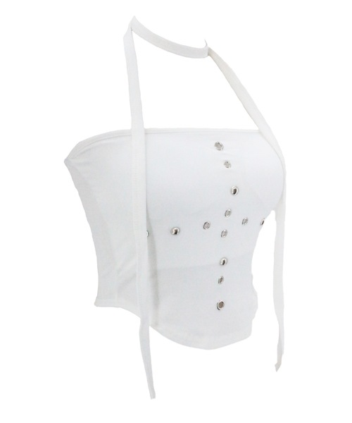 tinkerend(ティンカーエンド)の「Studded Hole Tube Top / スタッズホールチューブトップ カップ付(チューブトップ・レディース・ホワイト/ブラック・FREE)」の13枚目の写真