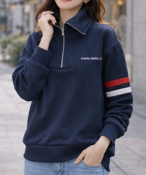 marie claire bis(マリクレール ビス)の「marie claire/bis UVハーフジップトップス(Tシャツ/カットソー・レディース・オフホワイト/ネイビー・MEDIUM/LARGE/LL/3L)」の2枚目の写真