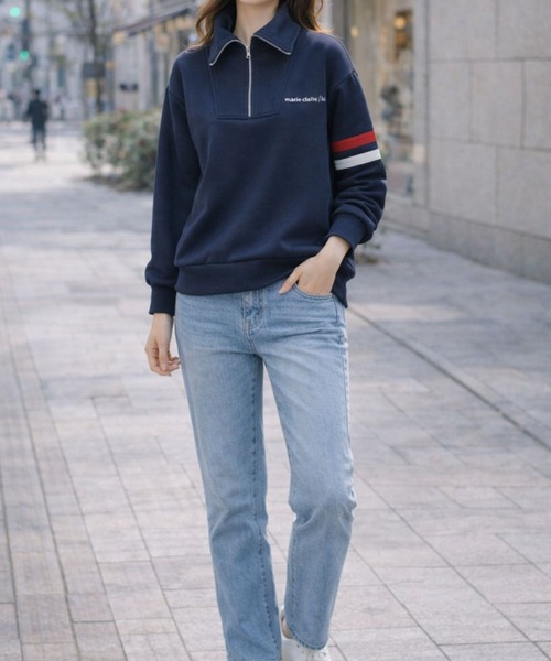 marie claire bis(マリクレール ビス)の「marie claire/bis UVハーフジップトップス(Tシャツ/カットソー・レディース・オフホワイト/ネイビー・MEDIUM/LARGE/LL/3L)」の3枚目の写真