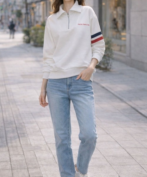 marie claire bis(マリクレール ビス)の「marie claire/bis UVハーフジップトップス(Tシャツ/カットソー・レディース・オフホワイト/ネイビー・MEDIUM/LARGE/LL/3L)」の7枚目の写真