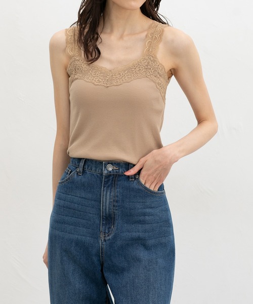 Honeys（ハニーズ）の「【吸水速乾・ＵＶカット】テレコレースキャミソール（キャミソール・レディース・スミクロ/オフホワイト/アイボリー/サックスブルー/ピンク系その他/ブラック/キャメル・L/LL/M/S）」の6枚目の写真