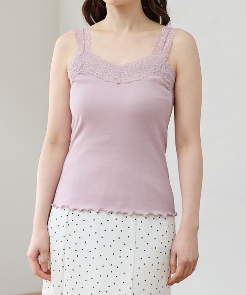 Honeys（ハニーズ）の「【吸水速乾・ＵＶカット】テレコレースキャミソール（キャミソール・レディース・スミクロ/オフホワイト/アイボリー/サックスブルー/ピンク系その他/ブラック/キャメル・L/LL/M/S）」の7枚目の写真