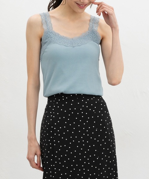 Honeys（ハニーズ）の「【吸水速乾・ＵＶカット】テレコレースキャミソール（キャミソール・レディース・スミクロ/オフホワイト/アイボリー/サックスブルー/ピンク系その他/ブラック/キャメル・L/LL/M/S）」の5枚目の写真