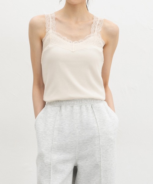 Honeys（ハニーズ）の「【吸水速乾・ＵＶカット】テレコレースキャミソール（キャミソール・レディース・スミクロ/オフホワイト/アイボリー/サックスブルー/ピンク系その他/ブラック/キャメル・L/LL/M/S）」の3枚目の写真