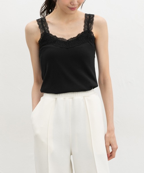 Honeys（ハニーズ）の「【吸水速乾・ＵＶカット】テレコレースキャミソール（キャミソール・レディース・スミクロ/オフホワイト/アイボリー/サックスブルー/ピンク系その他/ブラック/キャメル・L/LL/M/S）」の4枚目の写真