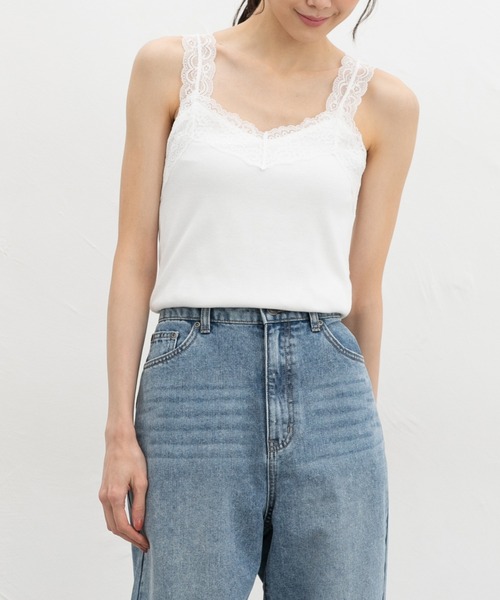 Honeys（ハニーズ）の「【吸水速乾・ＵＶカット】テレコレースキャミソール（キャミソール・レディース・スミクロ/オフホワイト/アイボリー/サックスブルー/ピンク系その他/ブラック/キャメル・L/LL/M/S）」の9枚目の写真