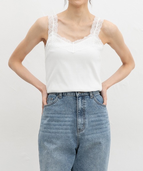 Honeys（ハニーズ）の「【吸水速乾・ＵＶカット】テレコレースキャミソール（キャミソール・レディース・スミクロ/オフホワイト/アイボリー/サックスブルー/ピンク系その他/ブラック/キャメル・L/LL/M/S）」の10枚目の写真