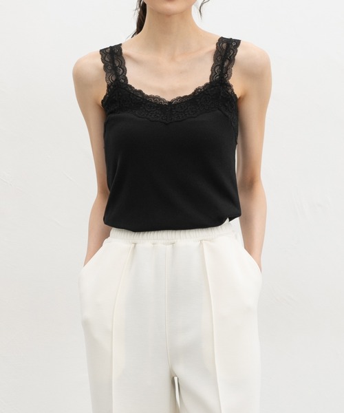 Honeys（ハニーズ）の「【吸水速乾・ＵＶカット】テレコレースキャミソール（キャミソール・レディース・スミクロ/オフホワイト/アイボリー/サックスブルー/ピンク系その他/ブラック/キャメル・L/LL/M/S）」の13枚目の写真