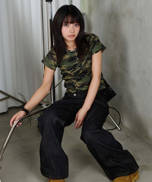 sedacle girl（セダクルガール）の「アソートサーマルヘンリーミニT（Tシャツ/カットソー・レディース・チャコールグレー/レオパード/カーキ/ネイビー・MEDIUM/SMALL）」の6枚目の写真