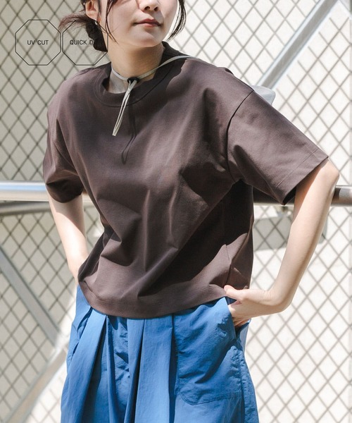 EKAL(エカル)の「DRY OUT SHORT LENGTH T-SHIRTS(Tシャツ/カットソー・レディース・ホワイト/ピンク/アイボリー/チャコールグレー/ブラウン/ブラック・ONE)」の5枚目の写真