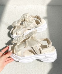 軽量 厚底 チュール ダブルリボン サンダル 5963