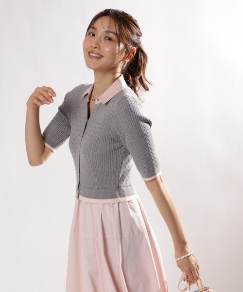 JUSGLITTY(ジャスグリッティー)の「5分袖スキッパーケーブルドッキングワンピース(ワンピース・レディース・グレー・1/2)」の1枚目の写真