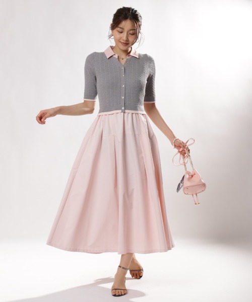 JUSGLITTY(ジャスグリッティー)の「5分袖スキッパーケーブルドッキングワンピース(ワンピース・レディース・グレー・1/2)」の8枚目の写真