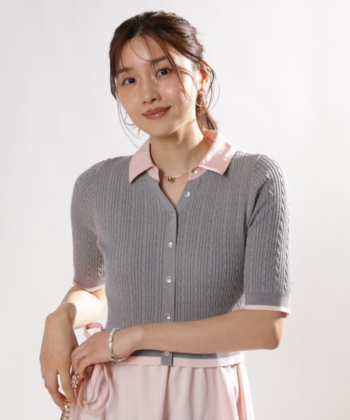 JUSGLITTY(ジャスグリッティー)の「5分袖スキッパーケーブルドッキングワンピース(ワンピース・レディース・グレー・1/2)」の5枚目の写真