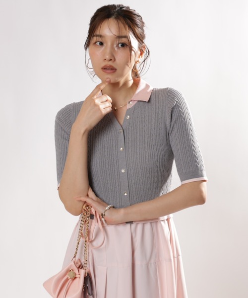 JUSGLITTY(ジャスグリッティー)の「5分袖スキッパーケーブルドッキングワンピース(ワンピース・レディース・グレー・1/2)」の4枚目の写真