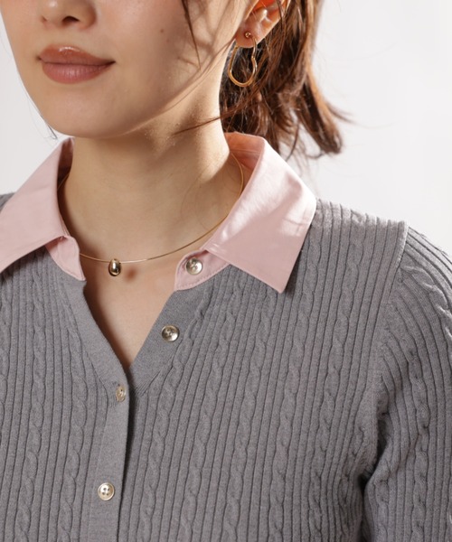 JUSGLITTY(ジャスグリッティー)の「5分袖スキッパーケーブルドッキングワンピース(ワンピース・レディース・グレー・1/2)」の3枚目の写真