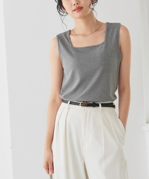 Pierrot（ピエロ）の「【TVスタイリスト りささんコラボアイテム】スクエアネック多機能リブタンクトップ（タンクトップ・レディース・杢グレー/モカ/キナリ・S/L/M）」の10枚目の写真