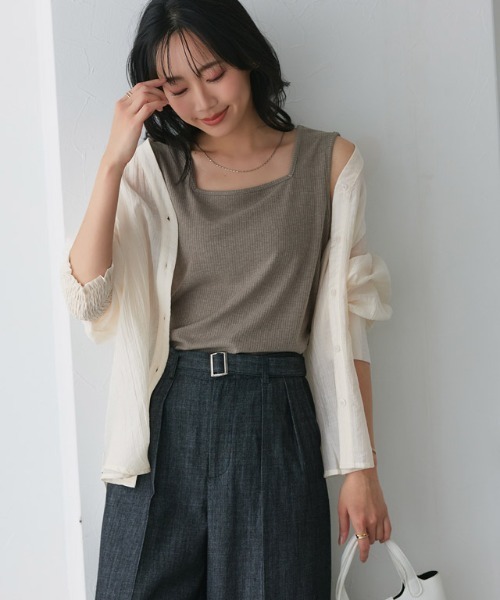 Pierrot（ピエロ）の「【TVスタイリスト りささんコラボアイテム】スクエアネック多機能リブタンクトップ（タンクトップ・レディース・杢グレー/モカ/キナリ・S/L/M）」の16枚目の写真