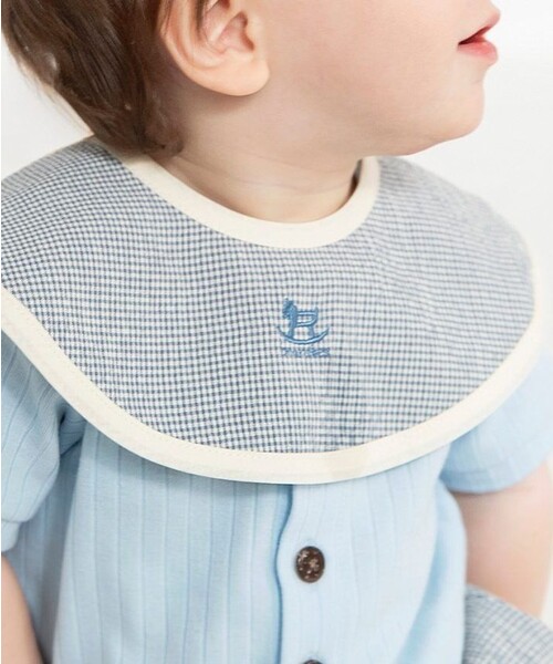 BRANSHES（ブランシェス）の「【ベビー】チェック柄まあるいスタイ（スタイ/よだれかけ・キッズ・ブルー/ブラウン・FREE）」の5枚目の写真