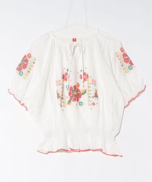 チャイハネ（チャイハネ）の「【チャイハネ】花刺繍クロスステッチトップス（その他トップス・レディース・オレンジ/ブルー/ホワイト・FREE）」の2枚目の写真