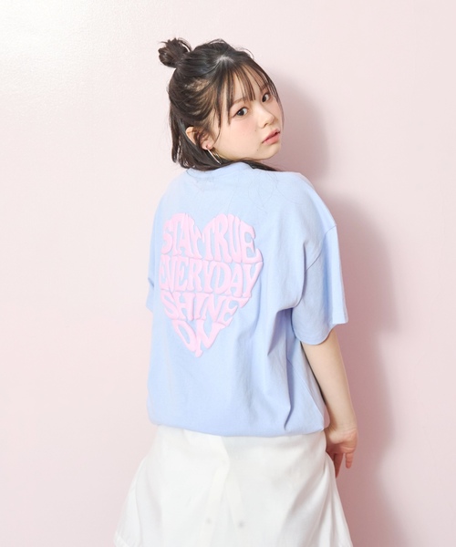 LOVETOXIC(ラブトキシック)の「【秒かわトップス】【GOODPRICE】【LTXC/綿100%】発泡バックハートロゴ半袖T(Tシャツ/カットソー・キッズ・イエロー/ネイビー/サックスブルー/オフホワイト・130cm/L:160cm/M:150cm/S:140cm)」の9枚目の写真