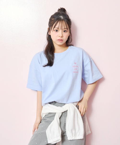 LOVETOXIC(ラブトキシック)の「【秒かわトップス】【GOODPRICE】【LTXC/綿100%】発泡バックハートロゴ半袖T(Tシャツ/カットソー・キッズ・イエロー/ネイビー/サックスブルー/オフホワイト・130cm/L:160cm/M:150cm/S:140cm)」の10枚目の写真