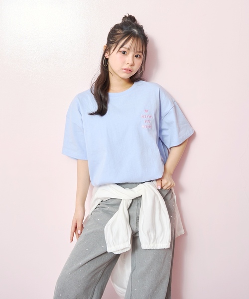 LOVETOXIC(ラブトキシック)の「【秒かわトップス】【GOODPRICE】【LTXC/綿100%】発泡バックハートロゴ半袖T(Tシャツ/カットソー・キッズ・イエロー/ネイビー/サックスブルー/オフホワイト・130cm/L:160cm/M:150cm/S:140cm)」の11枚目の写真