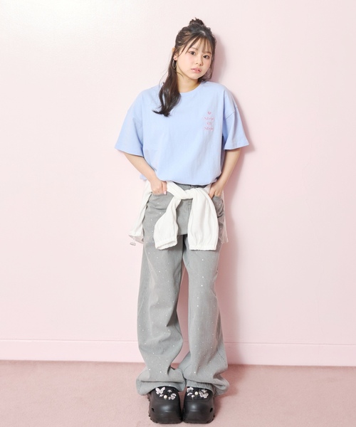 LOVETOXIC(ラブトキシック)の「【秒かわトップス】【GOODPRICE】【LTXC/綿100%】発泡バックハートロゴ半袖T(Tシャツ/カットソー・キッズ・イエロー/ネイビー/サックスブルー/オフホワイト・130cm/L:160cm/M:150cm/S:140cm)」の13枚目の写真