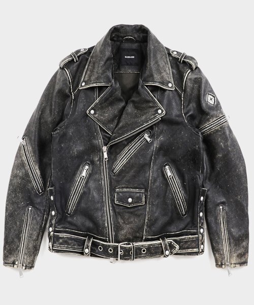 BADBLOOD(バッドブラッド)の「クラックレザーバイカージャケット - スモーキーブラック(ライダースジャケット・レディース・その他・L)」の1枚目の写真