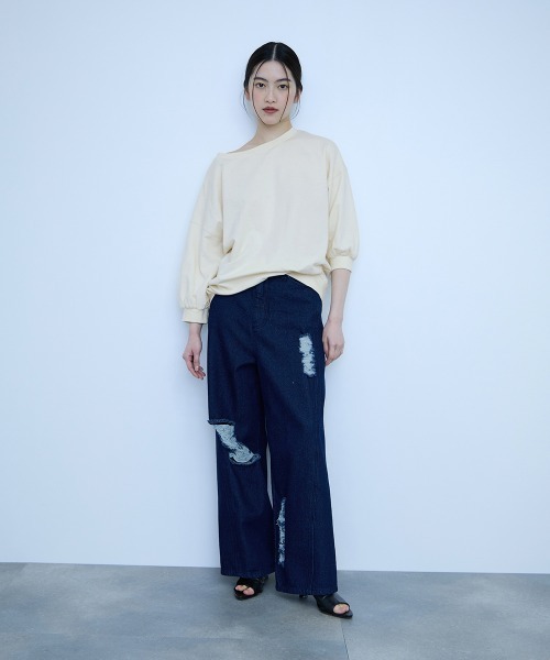 VICKY(ビッキー)の「【着回し抜群】マルチネックスウェット(Tシャツ/カットソー・レディース・ブルー/オフホワイト/イエロー/ネイビー/チャコールグレー・M)」の17枚目の写真