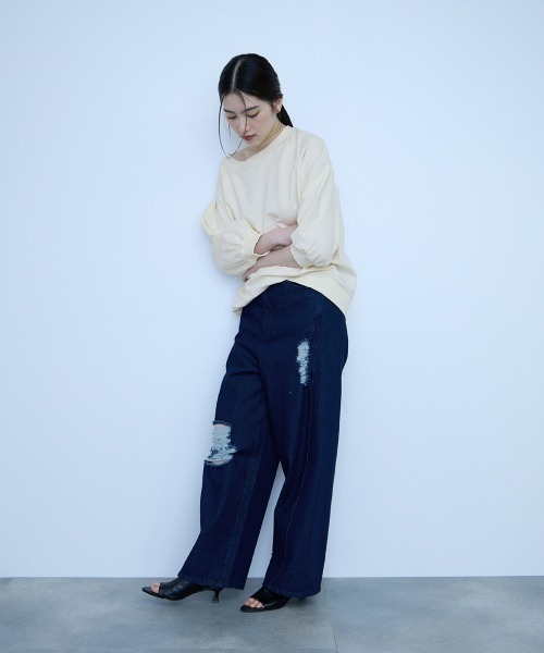 VICKY(ビッキー)の「【着回し抜群】マルチネックスウェット(Tシャツ/カットソー・レディース・ブルー/オフホワイト/イエロー/ネイビー/チャコールグレー・M)」の18枚目の写真