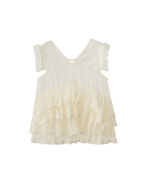idem(イデム)の「sheer frill tiered blouse / ティアードノースリーブブラウス(シャツ/ブラウス・レディース・ブラック/アイボリー・FREE)」の20枚目の写真