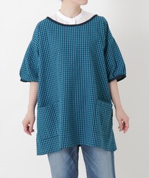 212 KITCHEN STORE（トゥワントゥキッチンストア）の「ギンガムサッカー半袖かっぽう着 BL（エプロン）」