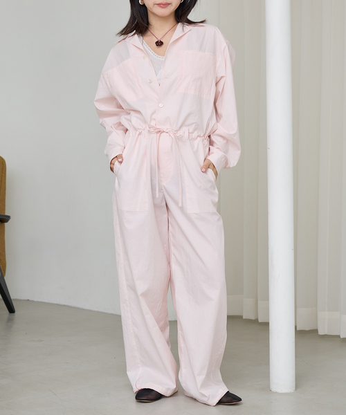 IENA LA BOUCLE（イエナラブークル）の「IENA LA BOUCLE オーガニックコットンタイプライターオールインワン（つなぎ/オールインワン・レディース・バーガンディー/ブラック・38/36）」の2枚目の写真