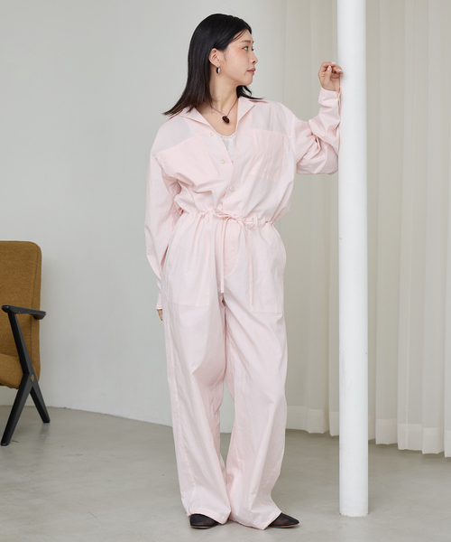 IENA LA BOUCLE（イエナラブークル）の「IENA LA BOUCLE オーガニックコットンタイプライターオールインワン（つなぎ/オールインワン・レディース・バーガンディー/ブラック・38/36）」の4枚目の写真