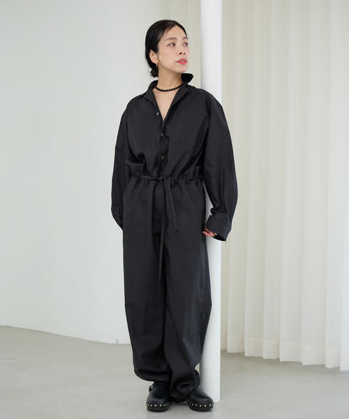 IENA LA BOUCLE（イエナラブークル）の「IENA LA BOUCLE オーガニックコットンタイプライターオールインワン（つなぎ/オールインワン・レディース・バーガンディー/ブラック・38/36）」の6枚目の写真