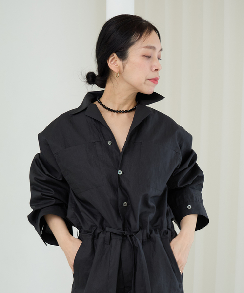 IENA LA BOUCLE（イエナラブークル）の「IENA LA BOUCLE オーガニックコットンタイプライターオールインワン（つなぎ/オールインワン・レディース・バーガンディー/ブラック・38/36）」の11枚目の写真