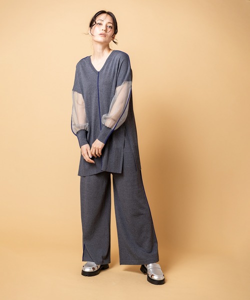 OSMOSIS(オズモーシス)の「配色ラインニットパンツ(その他パンツ・レディース・チャコール/ライトグレー/ブラック・ONE SIZE)」の9枚目の写真