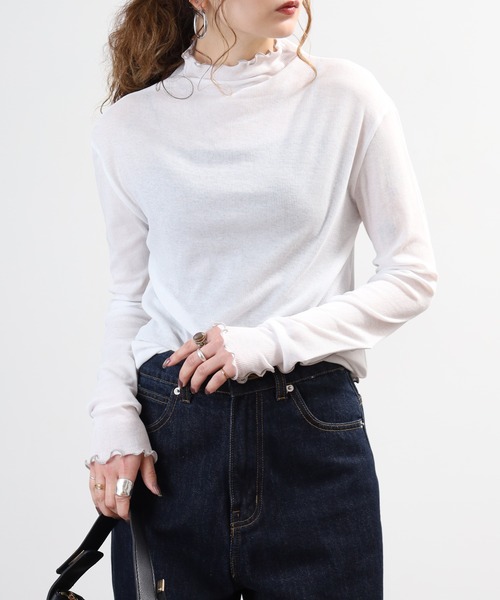 BRODIAEA(ブローディア)の「BRODIAEA シアーテレコメロウボトルネック 長袖(Tシャツ/カットソー・レディース・オフホワイト/ブラック・40)」の21枚目の写真