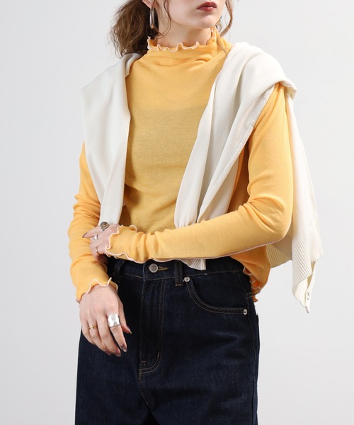 BRODIAEA(ブローディア)の「BRODIAEA シアーテレコメロウボトルネック 長袖(Tシャツ/カットソー・レディース・オフホワイト/ブラック・40)」の13枚目の写真