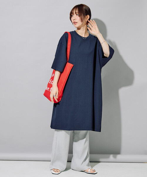 FREAK'S STORE(フリークスストア)の「限定展開 <接触冷感・吸水速乾・UVカット・抗菌・防臭>STORATECH(ストラテック) ビッグ Tシャツ 半袖 ミニワンピース(ワンピース・レディース・ブラック/オフホワイト/その他13/ブラウン/ネイビー/ベージュ・フリ-)」の7枚目の写真
