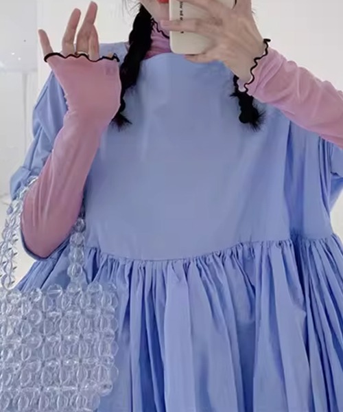 IRADOWL(アイラドール)の「メロウフリルバイカラーシアーカットソー(Tシャツ/カットソー・レディース・ホワイト/グリーン/オレンジ/イエロー/パープル/ブルー/ブラック・FREE)」の6枚目の写真