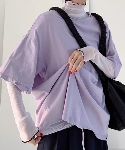 IRADOWL(アイラドール)の「メロウフリルバイカラーシアーカットソー(Tシャツ/カットソー・レディース・ホワイト/グリーン/オレンジ/イエロー/パープル/ブルー/ブラック・FREE)」の1枚目の写真
