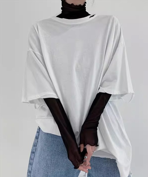 IRADOWL(アイラドール)の「メロウフリルバイカラーシアーカットソー(Tシャツ/カットソー・レディース・ホワイト/グリーン/オレンジ/イエロー/パープル/ブルー/ブラック・FREE)」の12枚目の写真