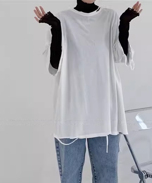 IRADOWL(アイラドール)の「メロウフリルバイカラーシアーカットソー(Tシャツ/カットソー・レディース・ホワイト/グリーン/オレンジ/イエロー/パープル/ブルー/ブラック・FREE)」の13枚目の写真