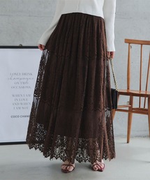 総レースフレアマキシスカート