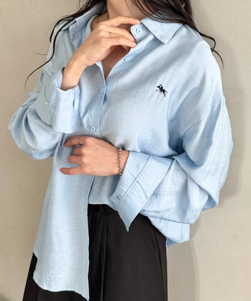 POLOCHAMPS(ポロチャンプス)の「POLOCHAMPS(ポロチャンプス)/オーバーカジュアルシャツ ワンポイント刺繍/カラーシャツ(シャツ/ブラウス・レディース・グレー/アイボリー/ブラック/サックスブルー/ブラウン/ホワイト/モカ/ネイビー・FREE)」の16枚目の写真