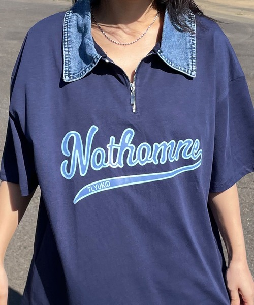 襟デニムハーフジップロゴTシャツ（Tシャツ/カットソー）｜CRB